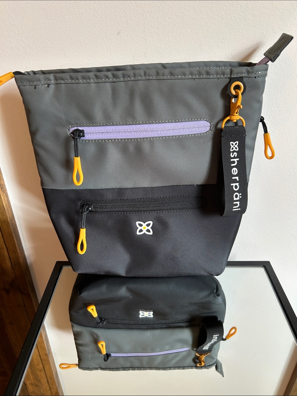 sherpani Gray and Black Crossbody Organizer - Lightweight Everyday Bag